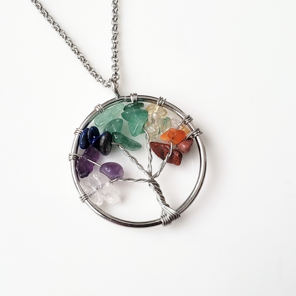 Natural stone tree of life pendant necklace - Picture 2 of 5